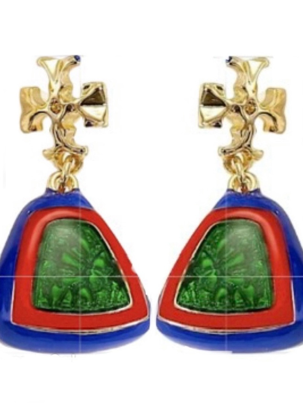 Tory Burch Roxanne multi green blue & red dangle + drop earrings